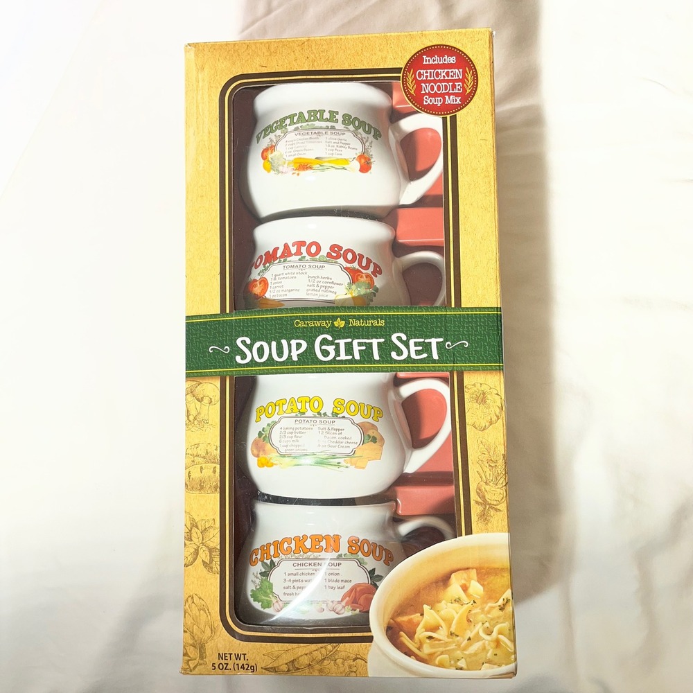Caraway naturals Vintage Style Ceramic Soup Mug Set of 4 Recipe Bowls